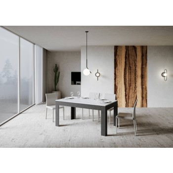 Mesa Bibi - Mesa extensible 90x160/220 cm Bibi Mix Spatolato Tapa blanca - Base Spatolato Antracita