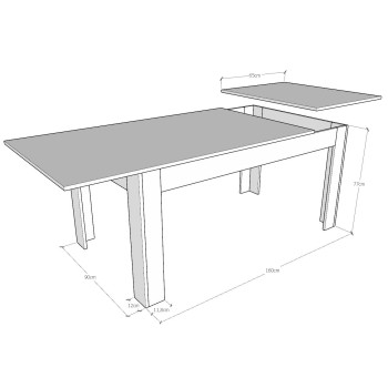 Mesa Bibi - Mesa extensible 90x160/220 cm Bibi Mix Spatolato Tapa blanca - Base Spatolato Antracita