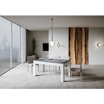 Mesa Bibi - Mesa extensible 90x160/220 cm Bibi Mix Spatolato Tapa blanca - Base Spatolato Antracita