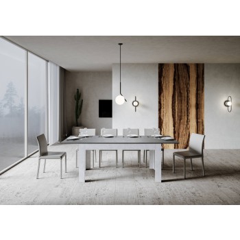 Mesa Bibi - Mesa extensible 90x160/220 cm Bibi Mix Spatolato Tapa blanca - Base Spatolato Antracita