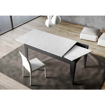 Mesa Cico - Mesa extensible 90x160/220 cm Cico Mix Spatolato Tapa blanca - Base Spatolato Antracita