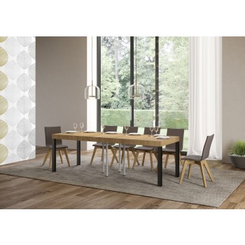 Mesa Everyday Premium - Mesa extensible 90x90/246 cm Estructura Everyday Premium Fresno Blanco Antracita