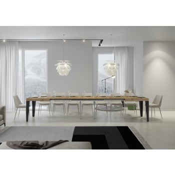 Mesa Flame Antracita - Mesa extensible 90x160/420 cm Estructura Flame Blanco Fresno Antracita