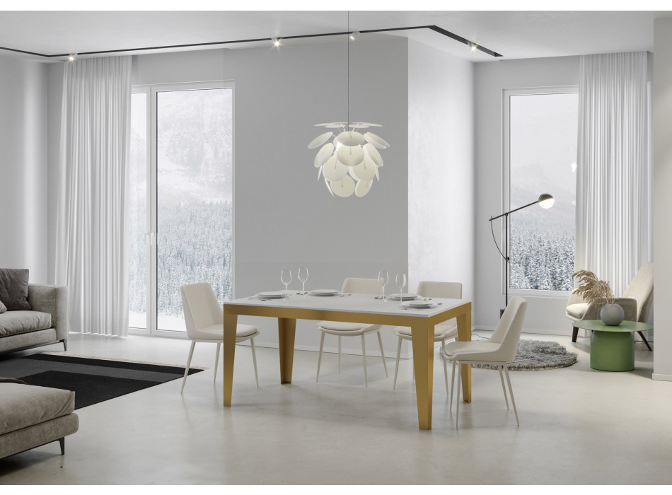 Mesa Flame Evolution Gold - Mesa extensible 90x120/380 cm Flame Evolution Estructura Oro Blanco Fresno