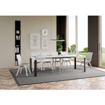 Linea Table - Mesa extensible 90x90/246 cm Linea White Ash Estructura Antracita