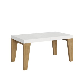 Mesa Naxy Mix - Mesa extensible 90x160/264 cm Tapa Naxy Mix Fresno Blanco - Patas Nogal