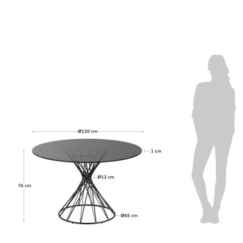 Tavolo rotondo Niut in vetro e gambe in acciaio finitura nera Ø 120 cm