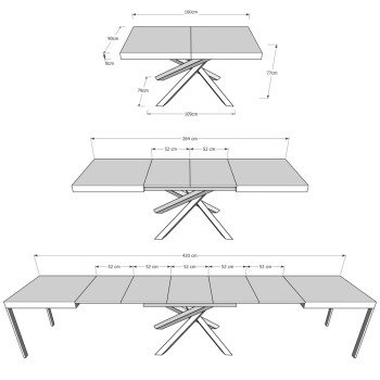 Mesa Volantis Evolution Estructura Antracita - Mesa extensible 90x160/420 cm Volantis Evolution Estructura Antracita Fresno Blanco