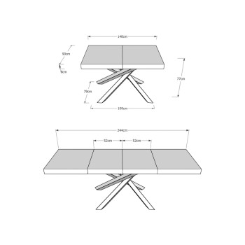 Mesa Volantis Premium estructura Antracita - Mesa extensible 90x140/244 cm Volantis Premium Estructura Antracita Fresno Blanco