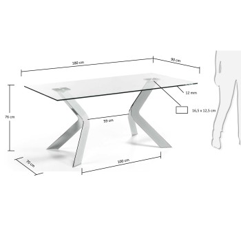 Mesa Westport en cristal y patas de acero cromado en Cristal Transparente.