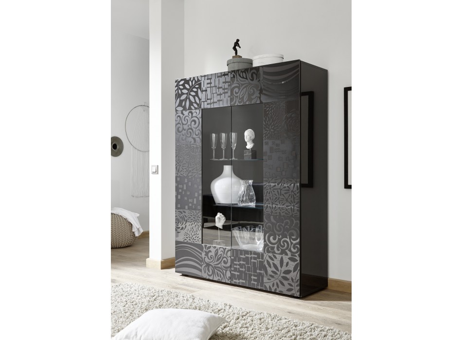 Vitrina de 2 puertas en cristal MIRO 121x166x43 cm en color gris